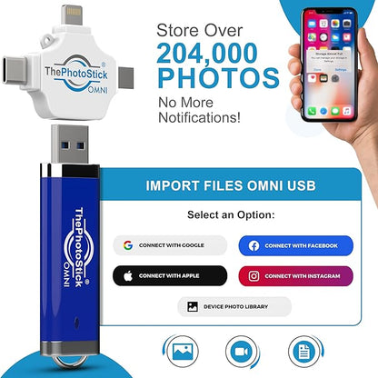 ThePhotoStick® Omni 256GB USB Flash Drive & Memory Stick – Photo & Video Backup for iPhone, Android, Mac & PC – Multiport Connection to Easily Store & Transfer Files