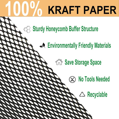 Honeycomb Packing Paper, HONSREO 15 Inches x 230 Feet Eco Friendly Recyclable Cushioning Material, Bubble Wrap for Moving Shipping Breakable Supplies with 20 Fragile Sticker Lables (Black)