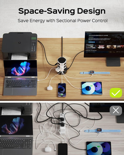 Power Strip Tower Surge Protector, JACKYLED 12 Outlets 6 USB (2 USB C) Charging Station, Extension Cord with Multiple Outlets, 1050J 1625W/13A Outlet Extender 6.5ft Extension Cord for Home Office