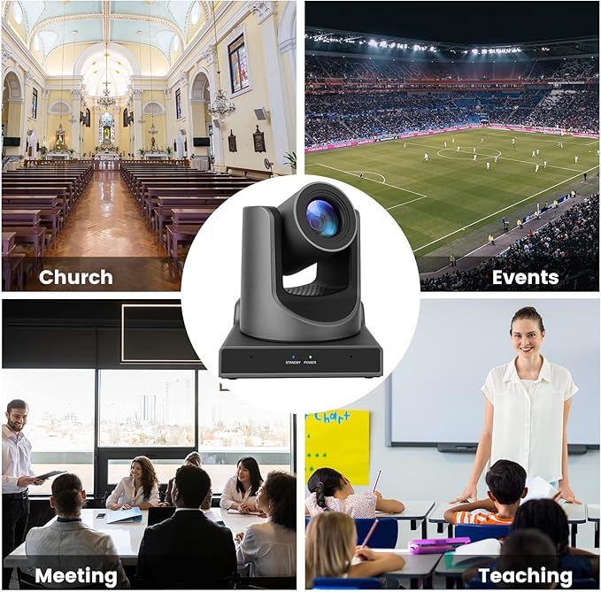 PTZ Camera, 20X HDMI PTZ Camera with Optical Zooming Video and POE with Network IP Live Streaming, Simultaneous 3G-SDI and USB Video Output, Ideal for Church, Conferences, Teaching