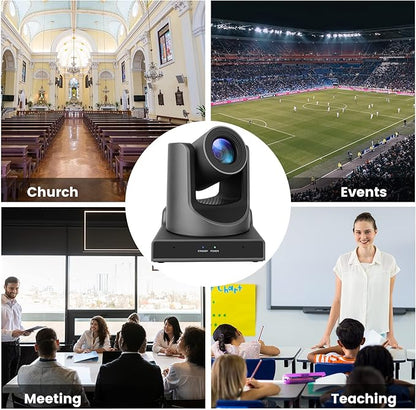 PTZ Camera, 20X HDMI PTZ Camera with Optical Zooming Video and POE with Network IP Live Streaming, Simultaneous 3G-SDI and USB Video Output, Ideal for Church, Conferences, Teaching