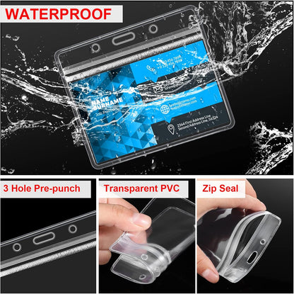 Marspark 100 Sets Clear Name Tags with Lanyard, Lanyards for ID Badges Reusable Strap with ID Holder Plastic Name Badges for Adults Business School Church Conference (Red)