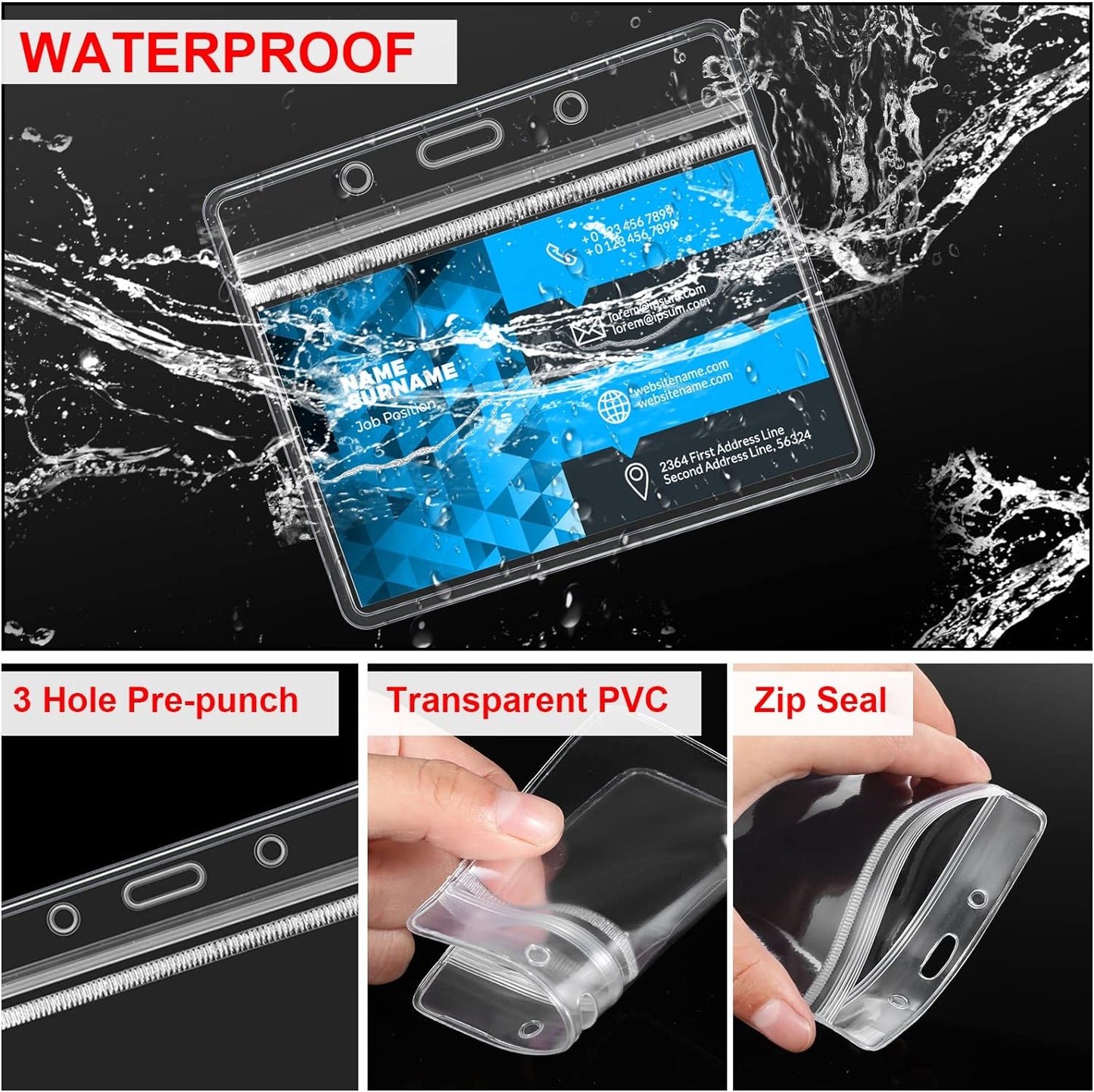 Marspark 50 Sets Clear Name Tags with Lanyard, Lanyards for ID Badges Reusable Strap with ID Holder Plastic Name Badges for Adults Business School Church Conference (Red)