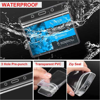 Marspark 50 Sets Clear Name Tags with Lanyard, Lanyards for ID Badges Reusable Strap with ID Holder Plastic Name Badges for Adults Business School Church Conference (Red)