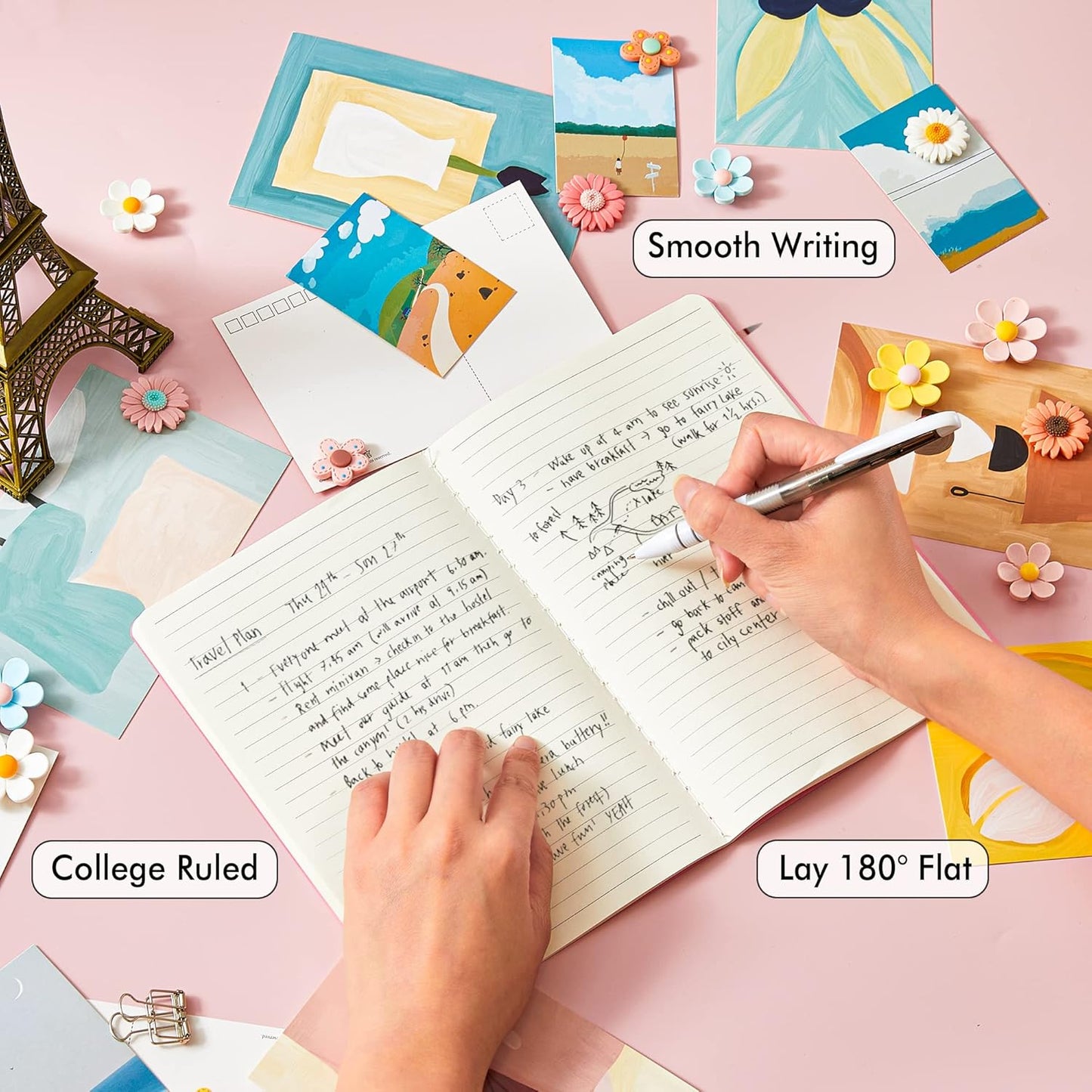 feela 16 Pack Soft Cover Journal Bulk, Lined Notebooks College Ruled for Work for Women Girl Writing, Blank Travel Journal Note Taking Notebook School Business Supplies, 8.2” x 5.5”, A5, Pink