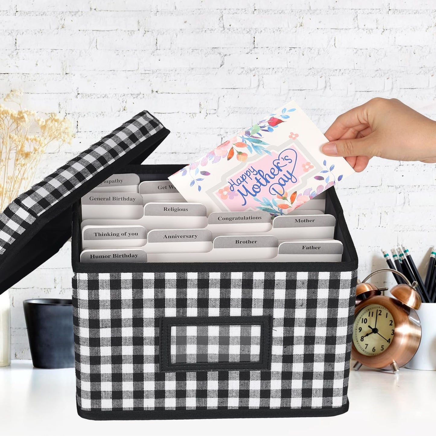 Greeting Card Organizer and Storage Box with 15 Adjustable Dividers, Stores 140+ Cards, Suitable for Storing Greeting Cards, Envelopes, Stickers, Photos, Notecards and More