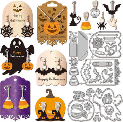 GLOBLELAND Halloween Earring Card Cutting Dies for Card Making Cat Ghost Bat Cut Die for DIY Scrapbooking Journal Embossing Paper Craft Decor