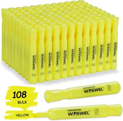 Highlighters Bulk, 108 Pack Tank Style Highlighters Set, Fluorescent Yellow, Chisel Tip Highlighter Markers Bulk for Kid and Adult Coloring, Highlighting as School Supplies