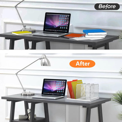 Kuntine.B Desk File Organizer Upright Mesh Desktop Organizer File Sorter Office Organization File Holder for Home, Office & Classroom (Silver, 1 Pack 5-Section)