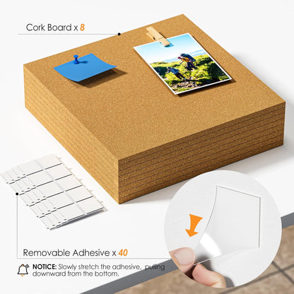 MaxGear Large Cork Board for Wall 48" x 24", 8 Pack Cork Board Tiles with 20 Pushpins & Safe Removable Adhesive Tabs, 12" x 12" Corkboards for Office, School, Home