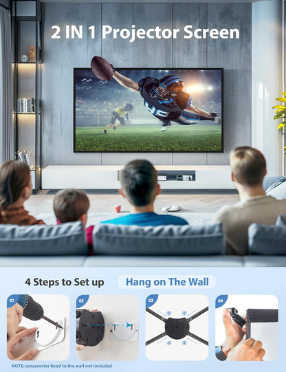 Projector Screen with Stand, PARIS RHÔNE 100-inch Outdoor Indoor Projector Screen 16:9 4K HD PVC, 1.5 Gain Portable Wrinkle-Free Movie Screen for Home Backyard Theater with Carry Bag, Ground Nails