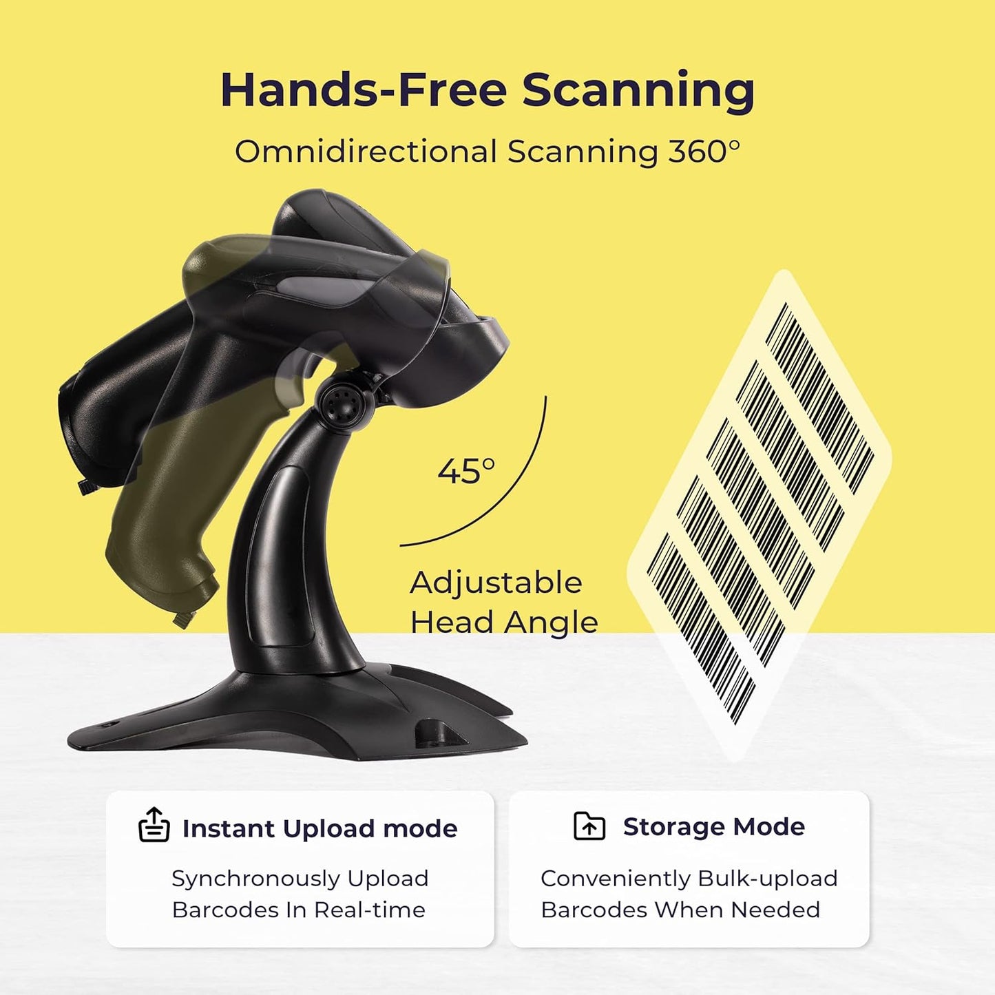 Volcora Wireless Bluetooth Barcode Scanner, QR Code, USB Portable Handheld w/Stand Connect w/Tablet/Phone/PC, 1D & 2D Inventory, Symbol Barcode Scanner for Retail & Warehouse, Black