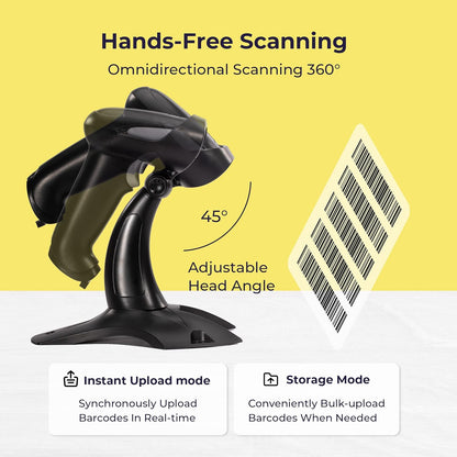 Volcora Wireless Bluetooth Barcode Scanner, QR Code, USB Portable Handheld w/Stand Connect w/Tablet/Phone/PC, 1D & 2D Inventory, Symbol Barcode Scanner for Retail & Warehouse, Black