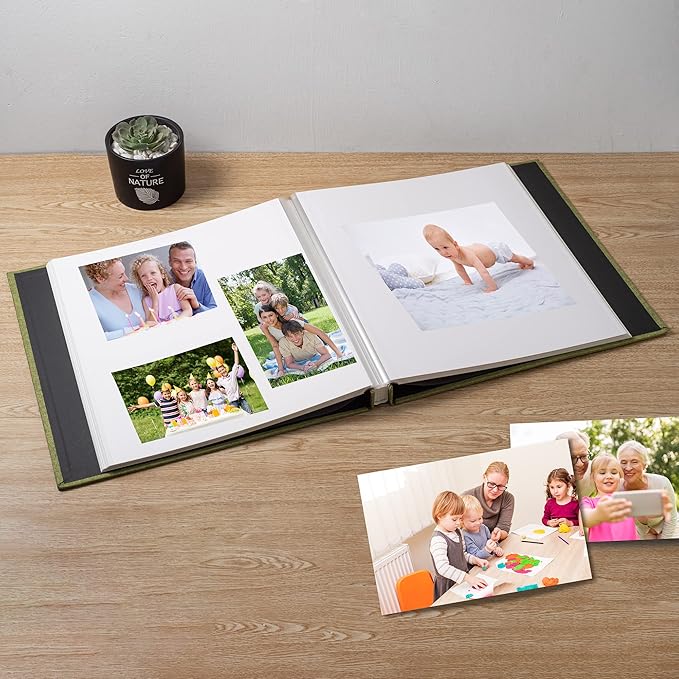 Large Photo Album Scrapbook, Holds 4x6, 8x10 Pictures, Self-Adhesive Pages for Baby, Wedding, Travel & Family Memories, Includes Metallic Pen & Scraper, DIY Memory Book for Gifts 13"x12.8" 60 Pages