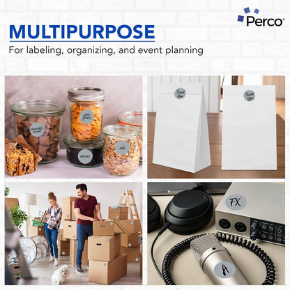 Perco Grey 2-Inch Round Circle Dot Sticker Labels with Easy Peel Perforation - 500 Labels per Roll - Strong Adhesion, Vibrant Colors for Organizing, Crafting & More - Made in USA