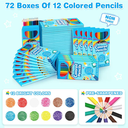 864 Count Colored Pencils Bulk, 72 Pack Colored Pencils for Kids, Pre-sharpened Coloring Pencils in 12 Vibrant Colors, Bulk School Supplies for Teachers, Classroom Prizes, Drawing Art Supplies