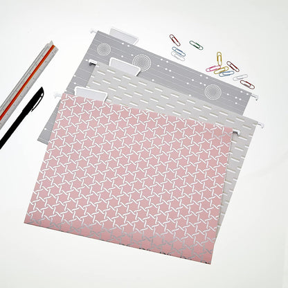 Y YOMA 6 Pack Decorative Hanging File Folders Letter Size File Folder Cute Pretty Hanging Folder Organizer for Filing Cabinet Office Home Desktop with 1/5-Cut Adjustable Tabs, 3 Silver Foil Design