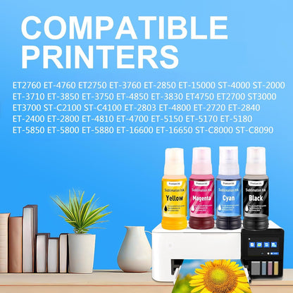 LCL 400ML Sublimation Ink Refilled Bottles Compatible with ET-2400 ET-2720 ET-2800 ET-2803 ET-2760 ET-2820 ET-2850 ET-3710 ET-4760 ET-15000 ST-4000 Inkjet Printers Heat Press Transfer on Mugs T-Shirts