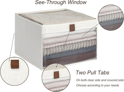StorageWorks Closet Storage Bins, Extra Large Storage Baskets with Clear Window and Handles, Foldable Fabric Organizer for Clothes, Shelves, Beige, 3 Pack