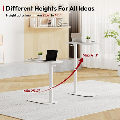 SANODESK Small Standing Desk Pneumatic Height Adjustable Small Sit Stand Desk Laptop Desk Overbed Table Computer Cart for Home Office Computer Workstations(23.6" W x 13.8" D,White)