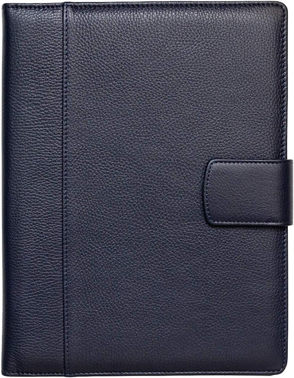 Maruse Italian Leather Executive Padfolio, Folder Organizer with Magnetic Closure and Writing Pad, Handmade in Italy, Navy Blue
