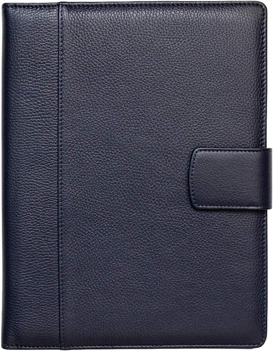 Maruse Italian Leather Executive Padfolio, Folder Organizer with Magnetic Closure and Writing Pad, Handmade in Italy, Navy Blue