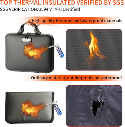 Fireproof Document File Organizer Bag, Black 5200°F Portable File Organizer Handbag With Lock,Hard Case Fireproof Waterproof Important Document Bag,Fire Safe Home Valuables Storage