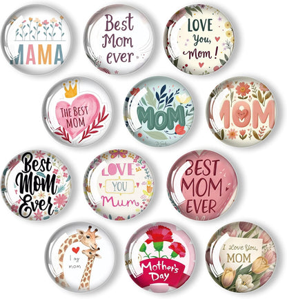 12Pcs Glass Refrigerator Magnet Fridge Sticker,Mothers Day Fridge Magnets Decoration for Crafts,Strong Fridge Magnets for Kitchen, School,Office Whiteboard, Cabinet and Dishwasher