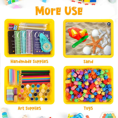Maitys 24 Pcs Plastic Art Trays 11 x 8.7 x 1 Inch Activity Craft Tray Organizer Serving Tray Stackable Storage Sand Trays for School Painting Beads Crafts DIY Projects(Yellow)