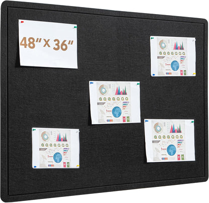 48"x36" Large Bulletin Board for Wall | Foldable Felt Notice Board with 30 Push Pins | Self-Adhesive Message Board for Office, Home & Classroom Decor (Black)