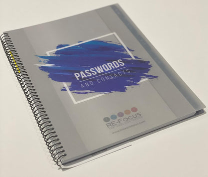 RE-FOCUS Password Book with Alphabetical Tabs 10"x7.5" Spiral Bound Credentials keeper Saves All Internet Login Details (Blue)