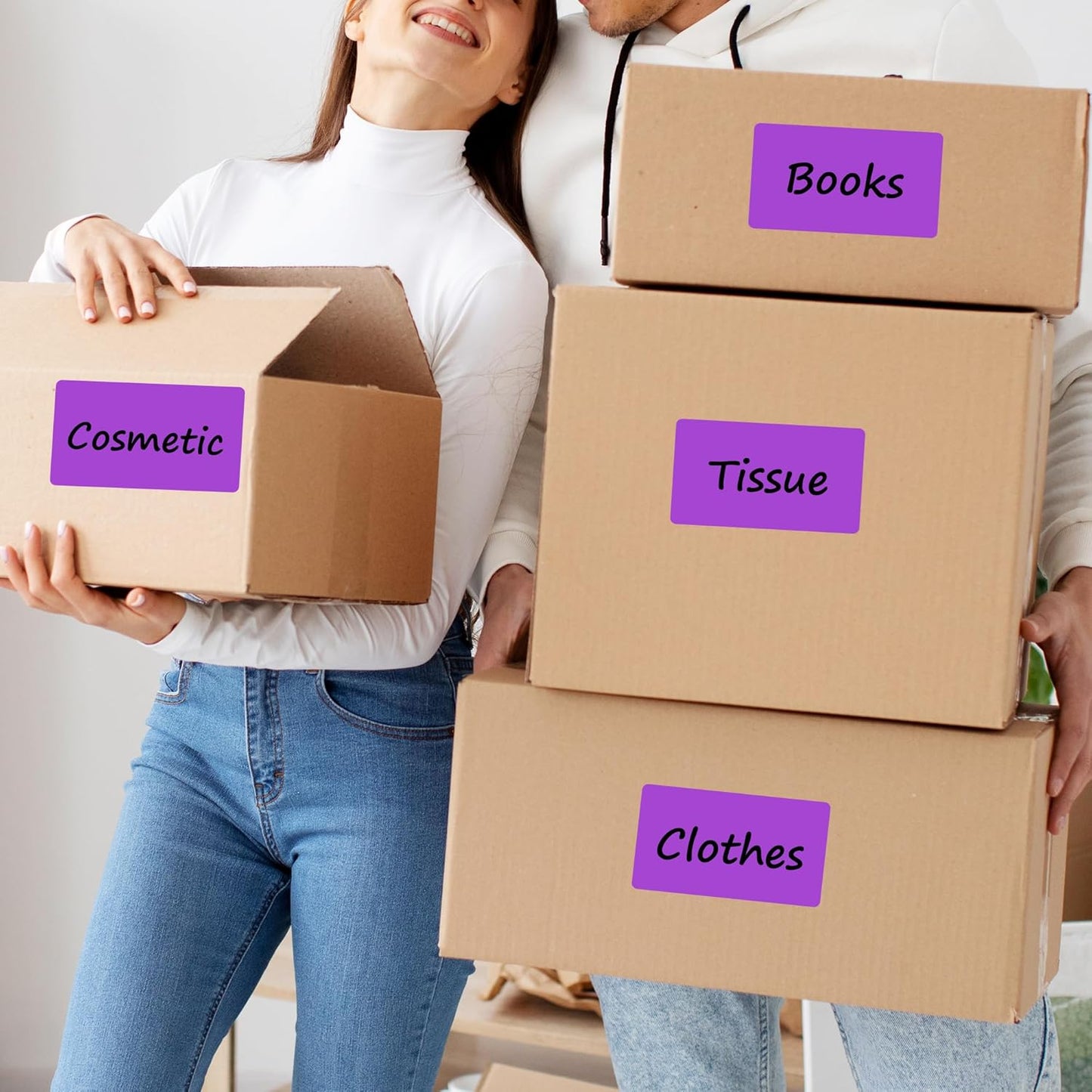 PARLAIM 3x5 inch Rectangle Color Code Stickers, 1000PCS 4 Rolls Square Adhesive Inventory Label, Purple