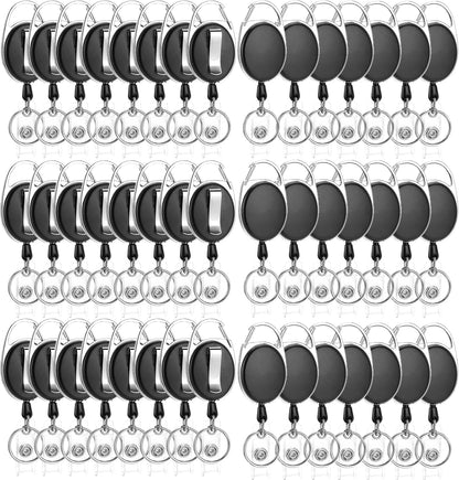 50 Pack Retractable Badge Reel with Carabiner Belt Clip and Key Ring Retractable ID Badge Holders for Office Worker Doctor Nurse