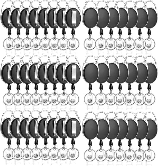 50 Pack Retractable Badge Reel with Carabiner Belt Clip and Key Ring Retractable ID Badge Holders for Office Worker Doctor Nurse