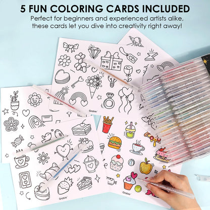 Grabie 42 Glitter Gel Pen Set, 18 Iridescent&24 Essential Color Pens, Smooth Rollerball Tip, Metallic Sparkly Gel Pens for Coloring (42 Colors Capped Glitter Gel Pens)