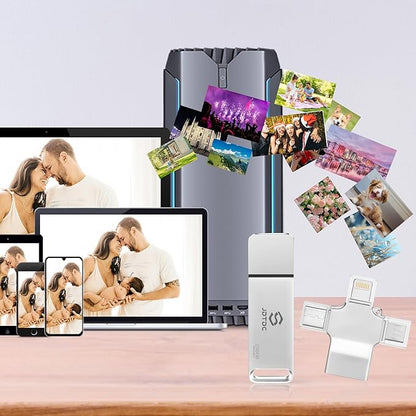 Multiport-Photo-Stick-Flash-Drive 128GB Fully Automatic Backup for iPhone iPad Android PC Mac - Smart Detection & Organization - Secure Photo Backup & Transfer Device Memory-Stick-Backup-Thumb-Drive