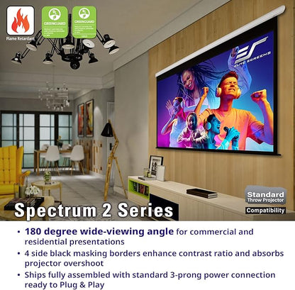 Elite Screens Spectrum2, 100-inch 16:9, 12-inch Drop, Electric Motorized Drop Down Projection Projector Screen, SPM100H-E12