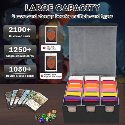 Card Storage Box for Trading Cards, 2100+ Card Deck Case with PU Leather and Magnetic Closure, TCG Storage Box, Suitable for MTG, YuGiOh, and Sports Cards, Includes 8 Card Dividers