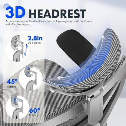 FLEXISPOT ErgoX Premium Ergonomic Office Chair with Footrest- Adjustable 3D Armrests, Dynamic Lumbar Support, Recline & Tilt Function, Mesh Seat, for Home & Office Use,Light Grey