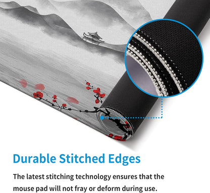 Japanese Cherry Blossom Large Gaming Mouse Pad Sakura Desk Pad Big Mousepad Deskmat Office Decor for Computer 31.5''x11.8'' Desk Organizers and Accessories