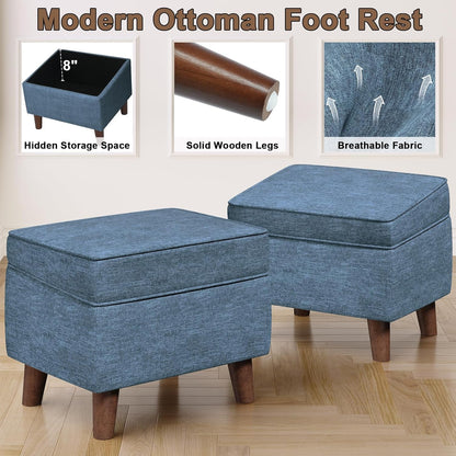 Foot Rest with Adjustable Cover, Storage Ottoman Dorm, Footstool and Sitting Stool, Ottoman Foot Stools for Living Room, Bedroom, Dorm, Blue