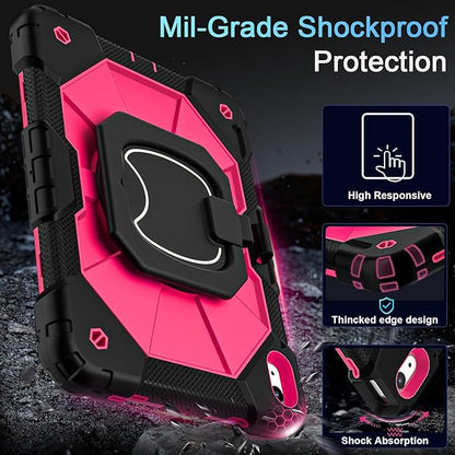 Case for iPad 10th Generation 10.9 Inch/iPad 11 Inch (A16) 2025 11 Inch,10th Generation Case with 360 Rotating Stand Screen Protector,Heavy Duty Shockproof Cover for iPad10th,Black Pink