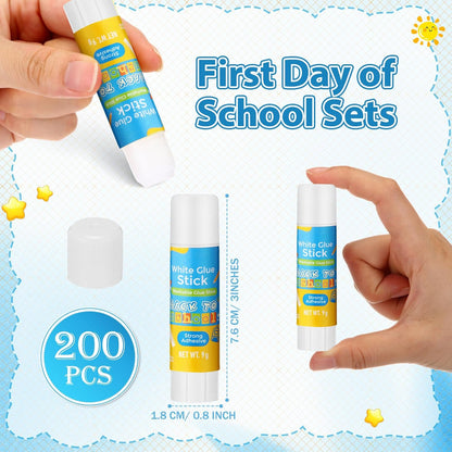 Zubebe 200 Pcs White Glue Stick Bulk Back to School Gifts First Day Sets 0.32 oz Washable Glue Stick for Crafts Home Classroom Prize Party Supplies Scrapbooking Crafting Supplies(School)