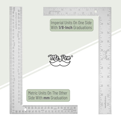 Mr. Pen- Framing Square, 8 x 12 Inch, Silver, Right Angle Ruler, L Shape Ruler, Metal Square