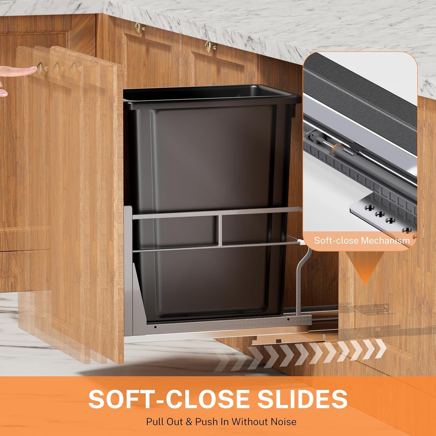 YJHome Pull Out Trash Can Under Cabinet with 31Qt 8Gal Garbage, Under Sink Trash Can with Soft-Close Slides, Cabinet Trash Can Pull Out Kit with Door Mounting Kit for Minimum Opening 12" W