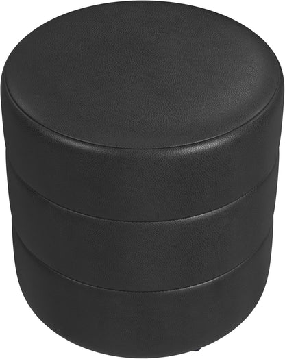 HomePop Upholstered Faux Leather Round Ottoman Home Décor|Foot Rest Ottoman- Black Faux Leather