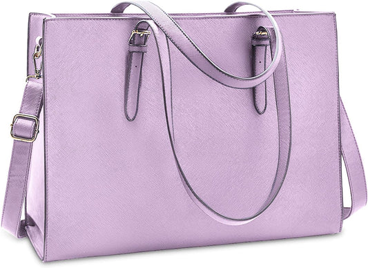 Laptop Bag for Women Waterproof Lightweight Leather 15.6 Inch Computer Tote Bag Business Office Briefcase Large Capacity Handbag Shoulder Bag Professional Office Work Bag Purple