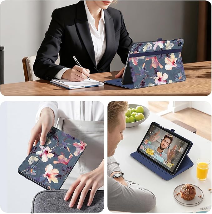 Fintie Case for Samsung Galaxy Tab A9 Plus/A9+ 5G 11 Inch 2023 Model (SM-X210/X216/X218), Multi-Angle Viewing Smart Stand Back Cover with Pocket Auto Wake/Sleep, Blooming Hibiscus