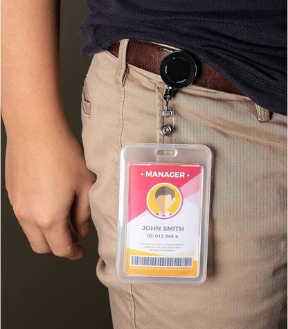 Juvale Badge Reels - 100 Pack, Black, 26.5 in Nylon Cord - Retractable Badge Reel & ID Card Holder Clips & Name Tag Holder for Nurses & Teachers