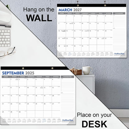 OuMuaMua Large Desk Calendar 2026-19 Months from Sep. 2025 through Mar. 2027, 22 x 17 Inches Desktop Wall Calendar with Julian Date To-do & Notes, Corner Protectors for School Home Office